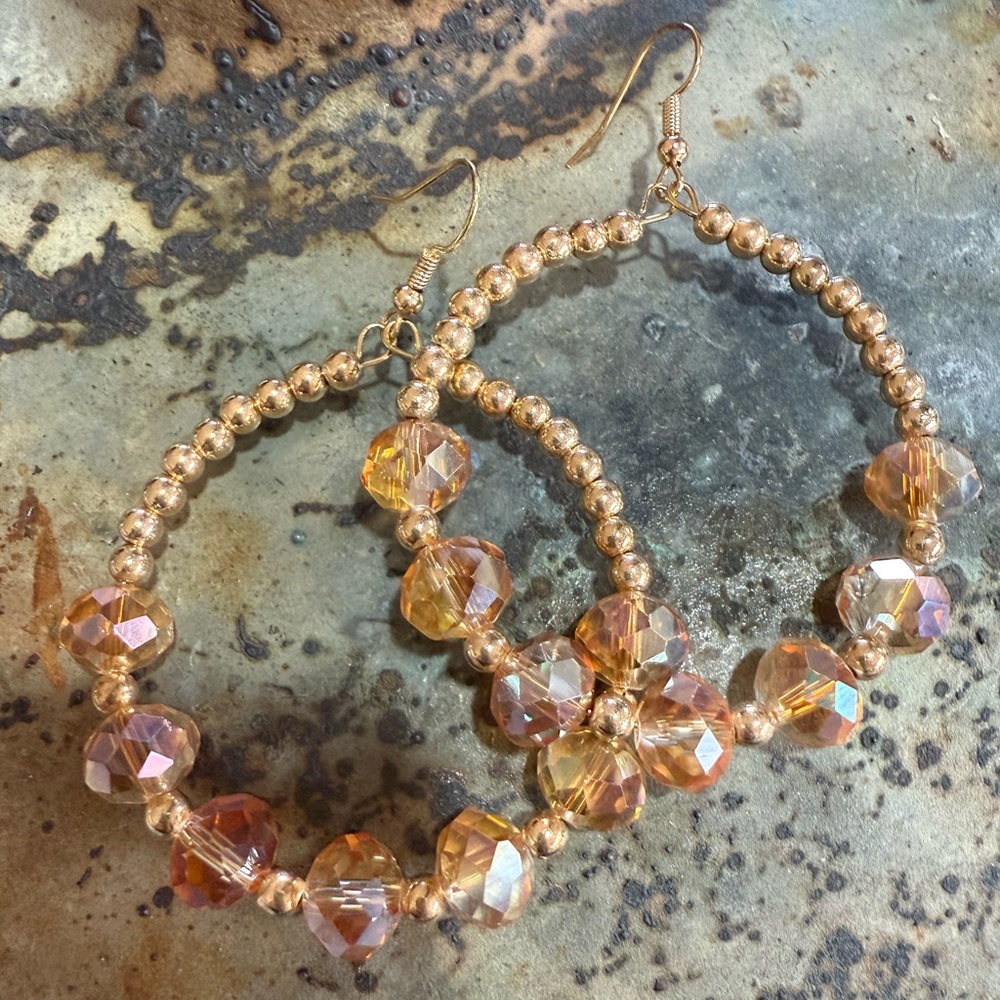 Chic Gold and Crystal Beaded Hoop Earrings
